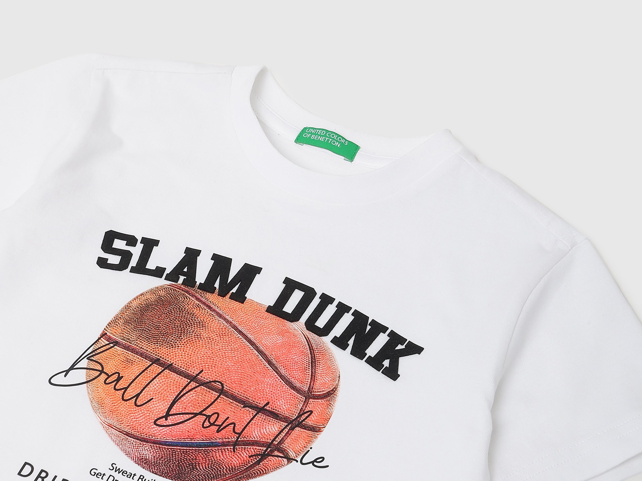 Boys White Slam Dunk Graphic Cotton T-Shirt