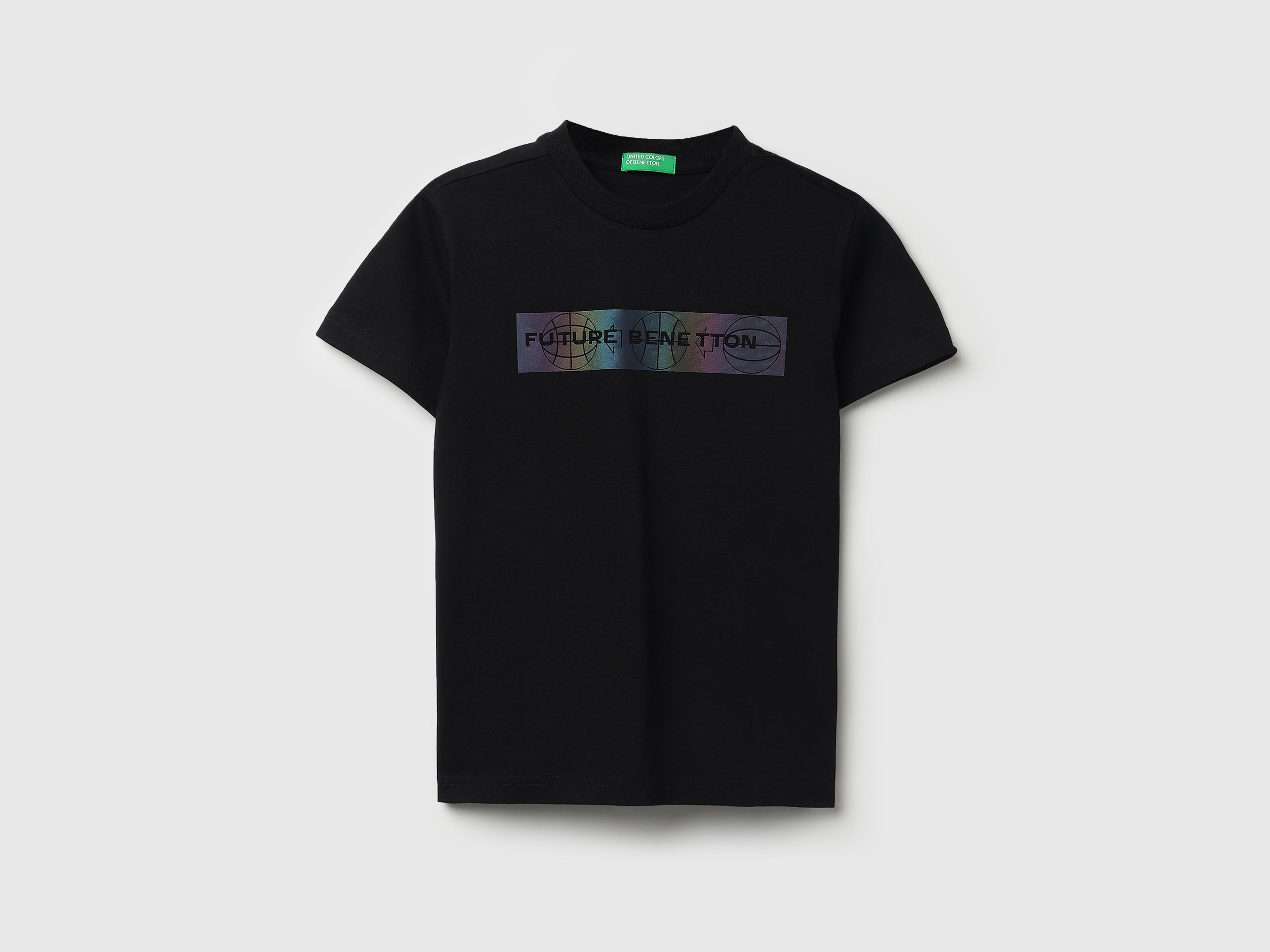 Boys Black Cotton Holographic Print T Shirt
