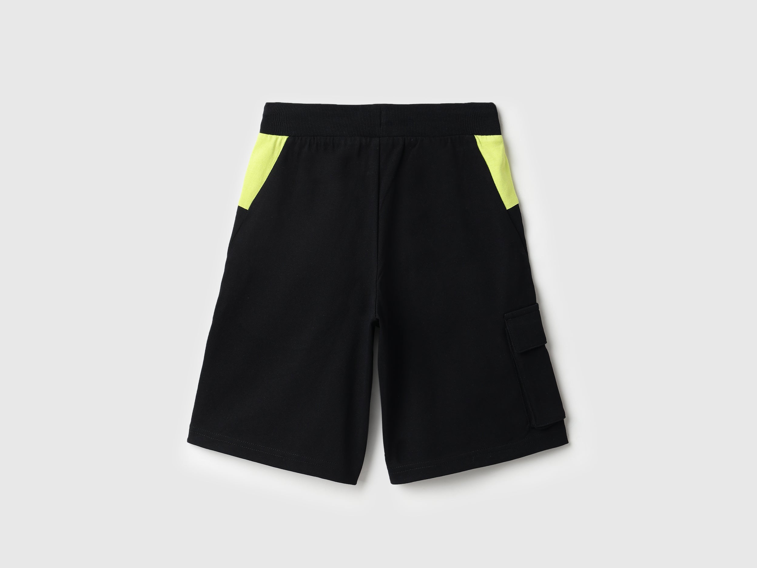 Boys Black Color Block Cargo Cotton Shorts