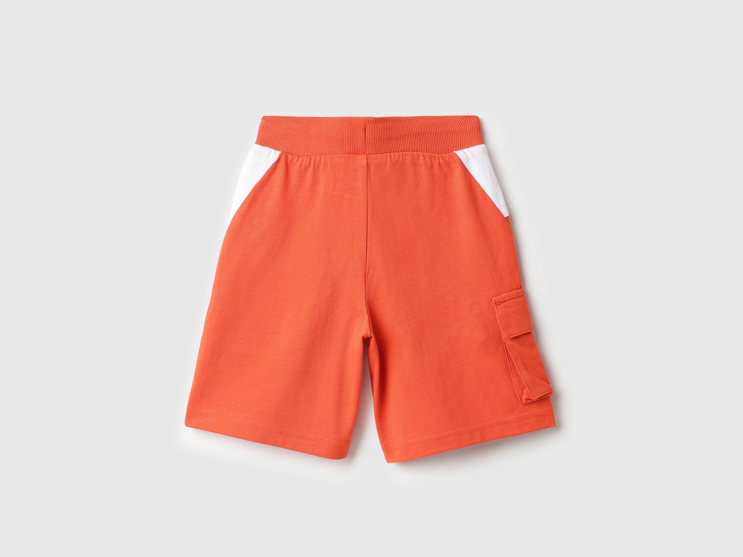 Boys Orange Color Block Cargo Cotton Shorts