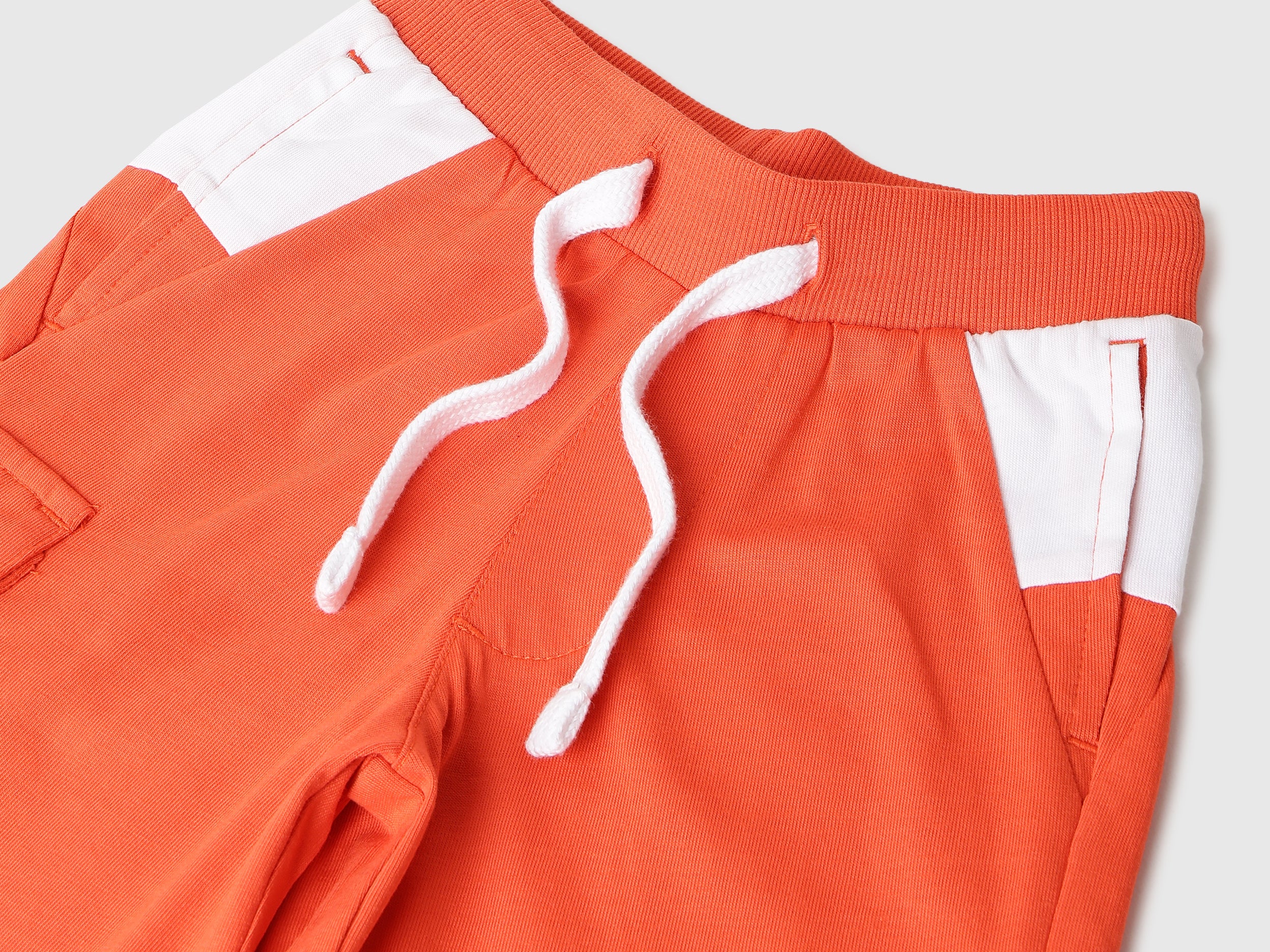 Boys Orange Color Block Cargo Cotton Shorts