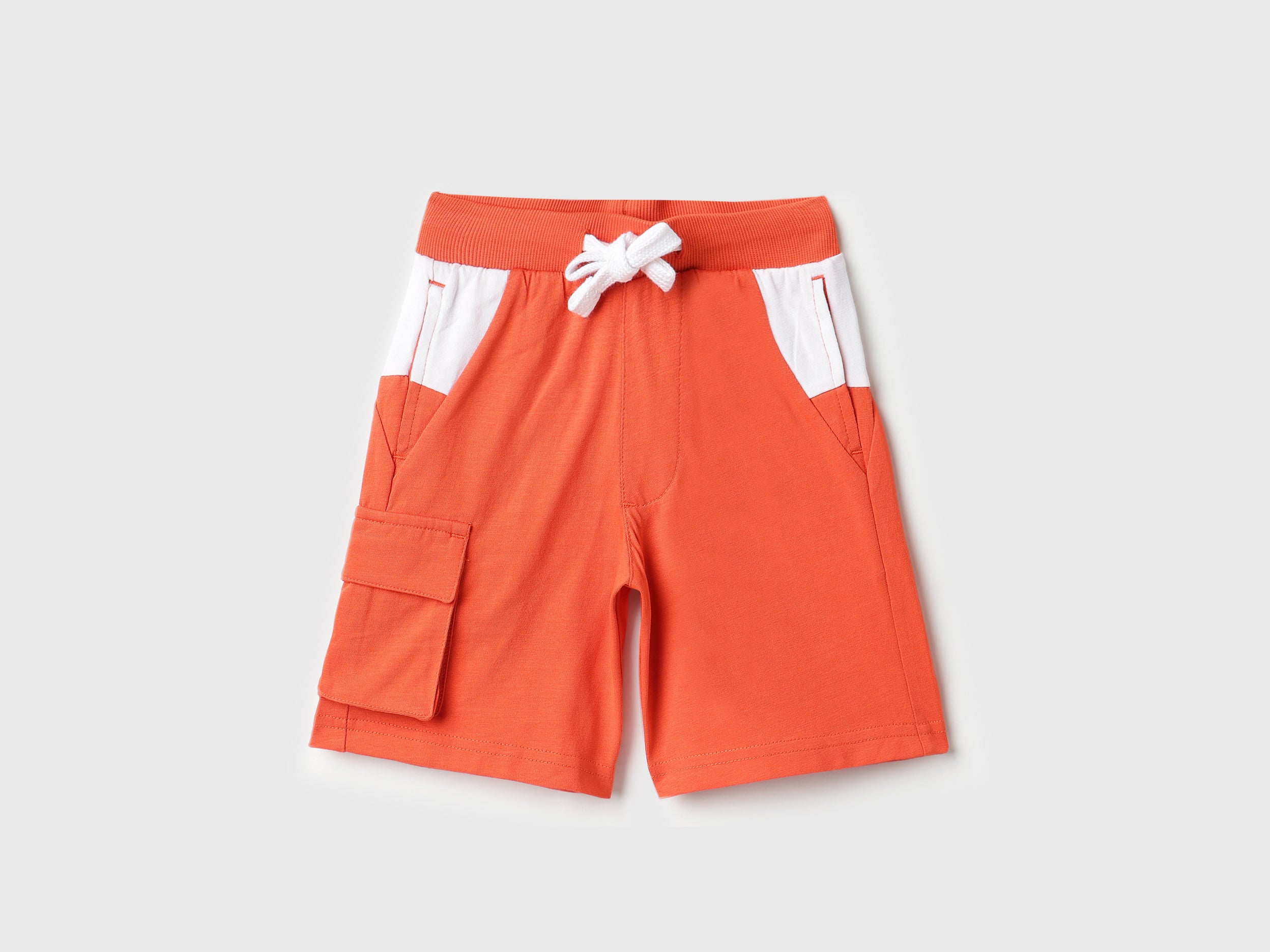 Boys Orange Color Block Cargo Cotton Shorts