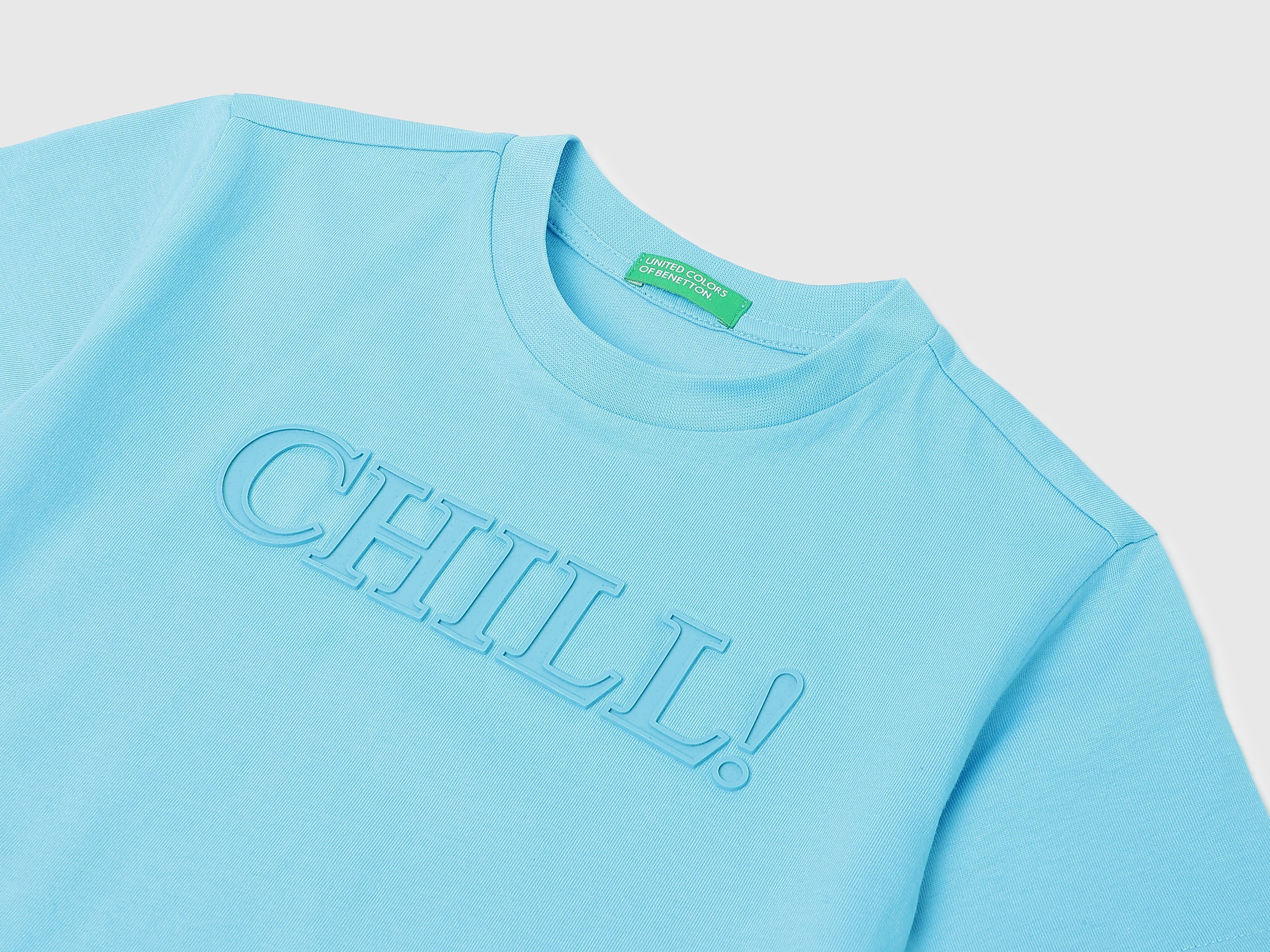 Boys Aqua Cotton Graphic T Shirt with Verbiage Print