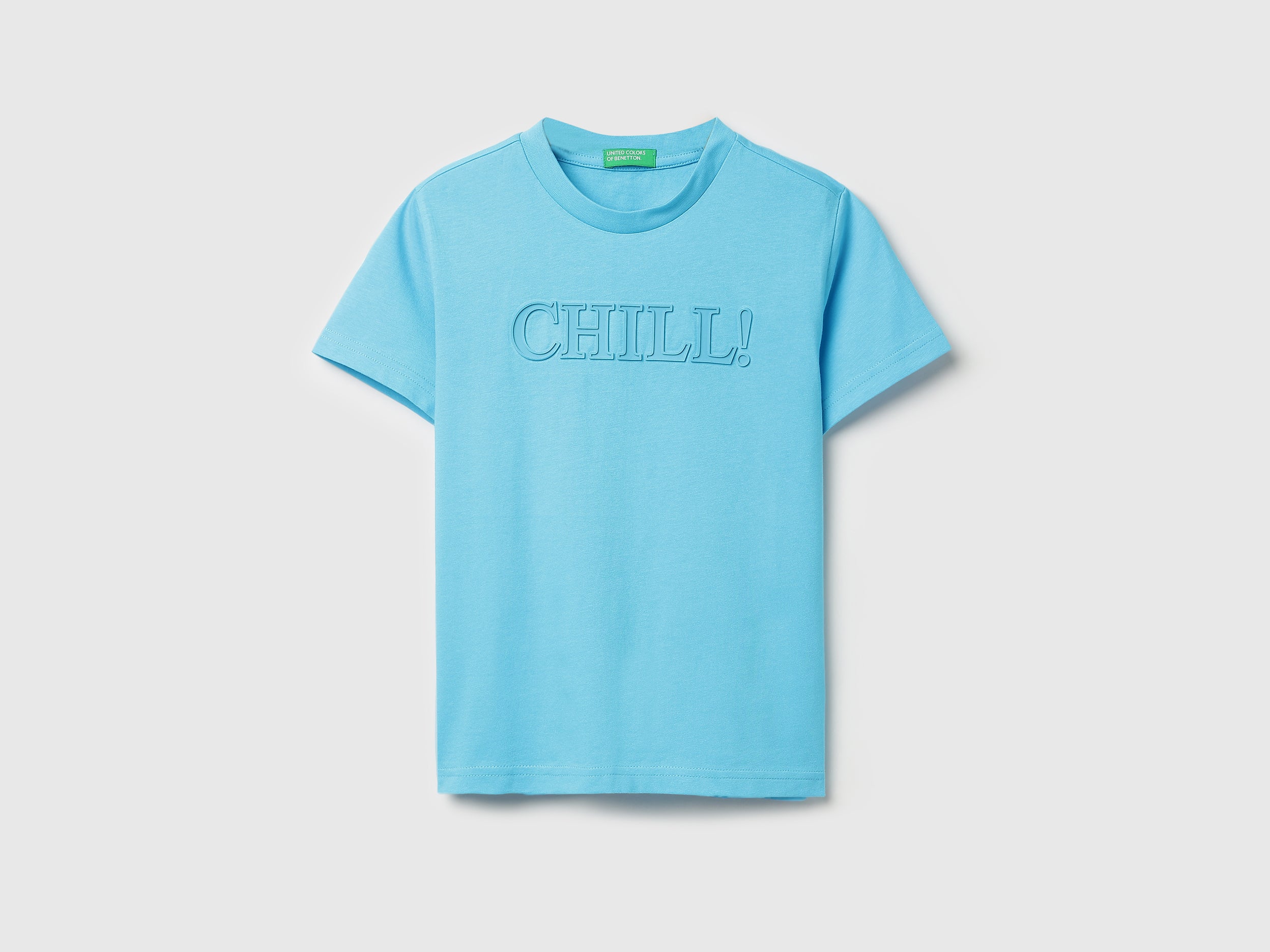 Boys Aqua Cotton Graphic T Shirt with Verbiage Print