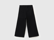 Girls Black Cotton Trousers with Side Piping