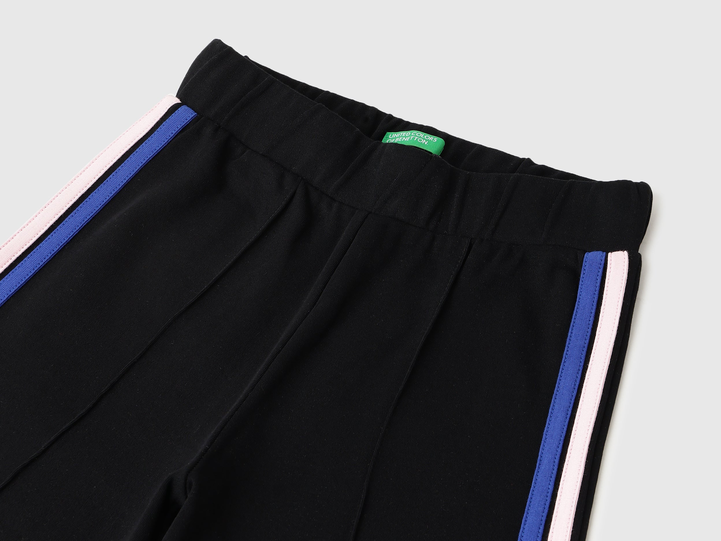 Girls Black Cotton Trousers with Side Piping