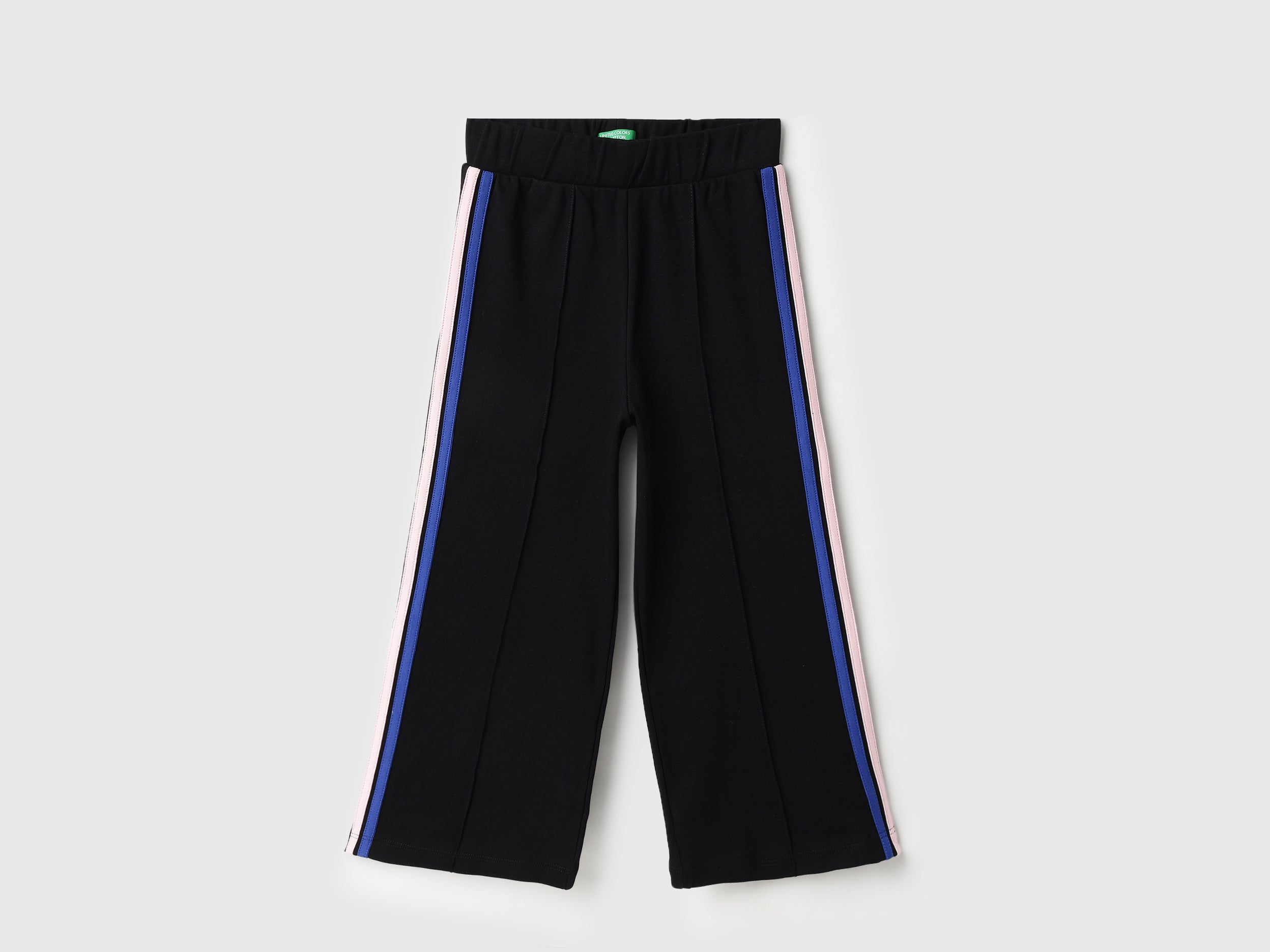 Girls Black Cotton Trousers with Side Piping
