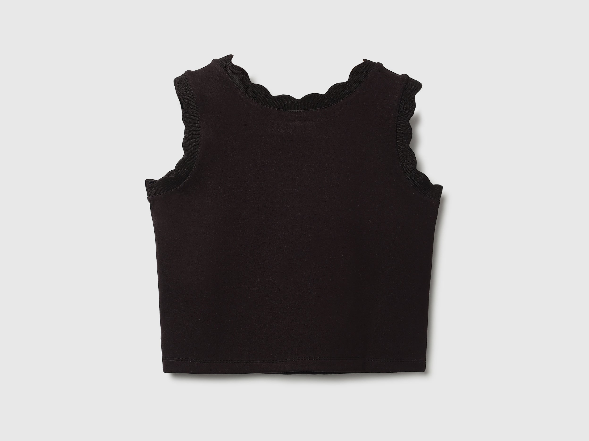 Girls Viscose Blend Cropped Wavy Hem Tank Top