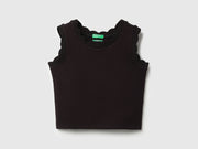 Girls Viscose Blend Cropped Wavy Hem Tank Top