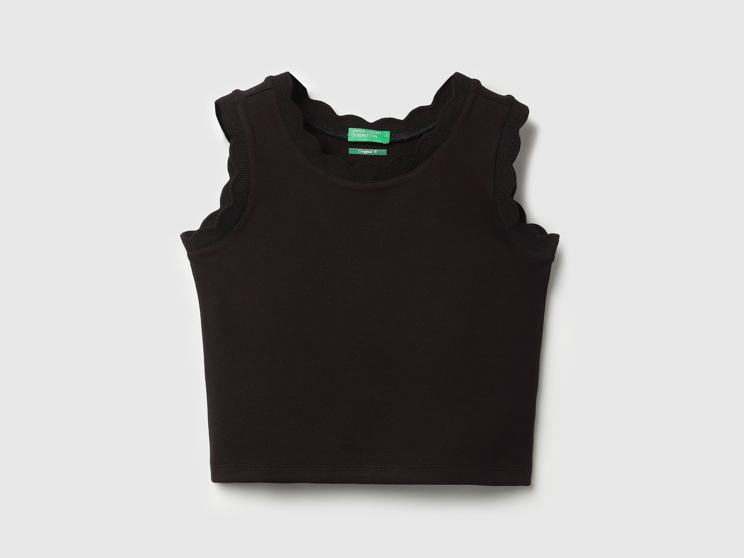 Girls Viscose Blend Cropped Wavy Hem Tank Top