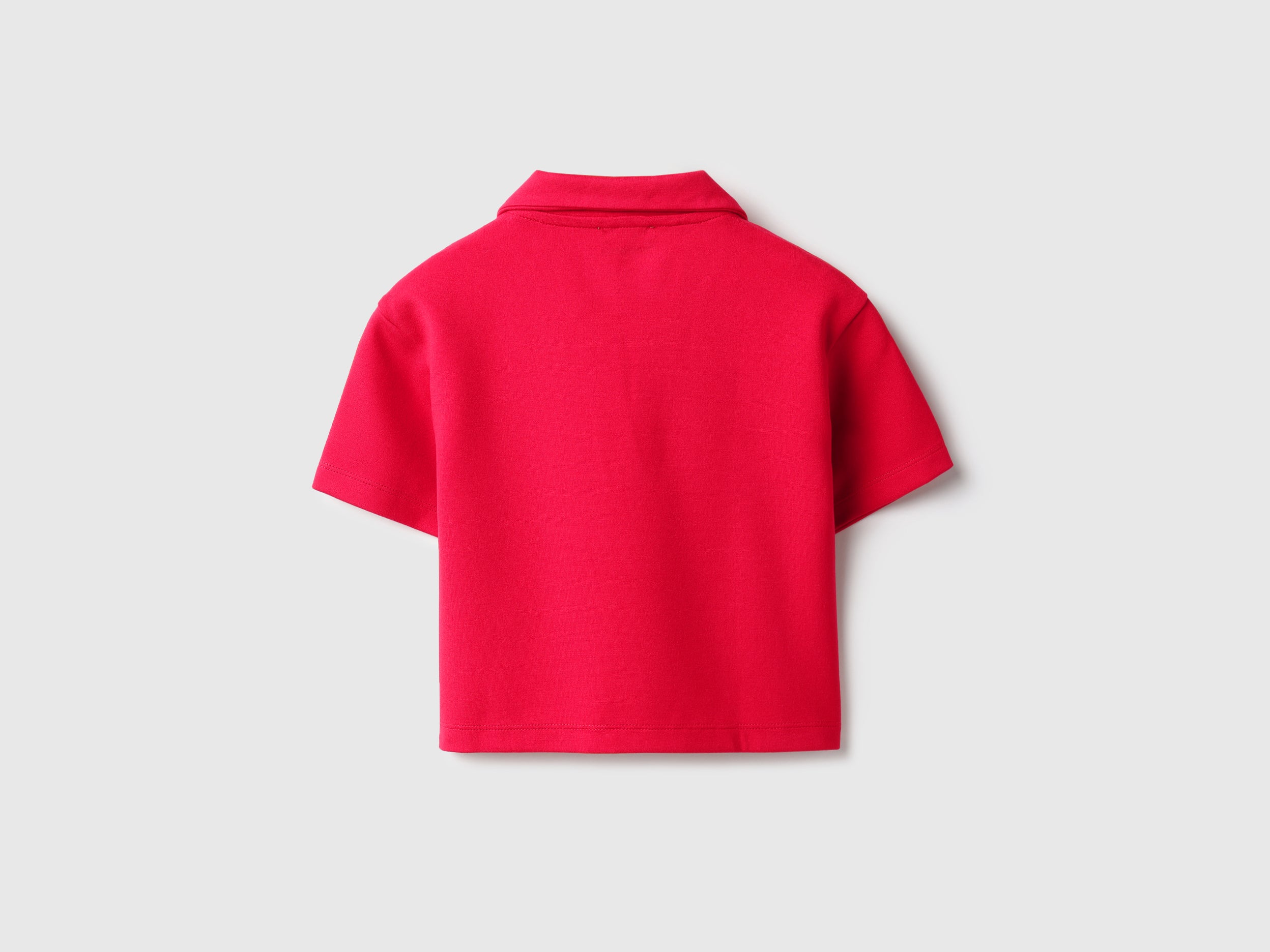 Girls Red Cropped Polo Shirt Viscose Blend
