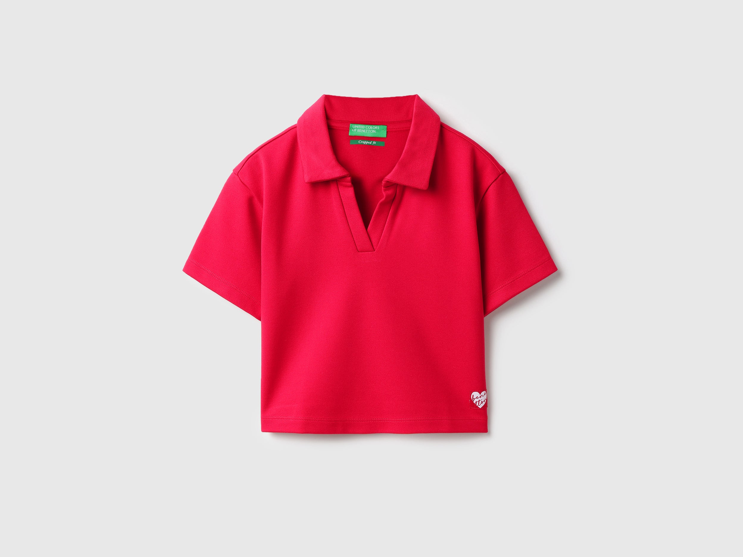 Girls Red Cropped Polo Shirt Viscose Blend