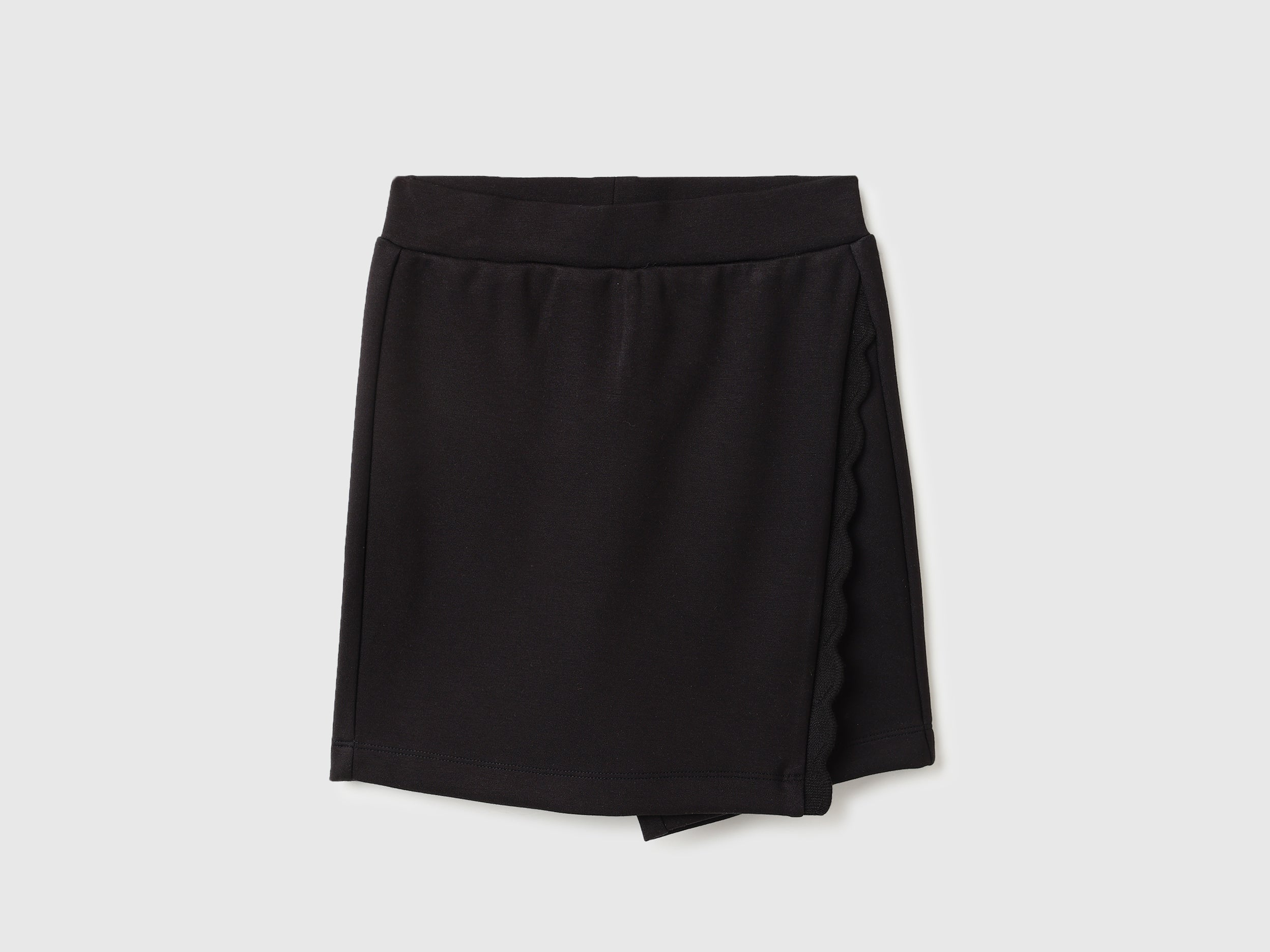 Girls Black Interlock Skirt with Wavy Hem Regular Fit