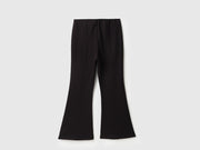 Girls Black Bootcut Leggings with Buckle Detail