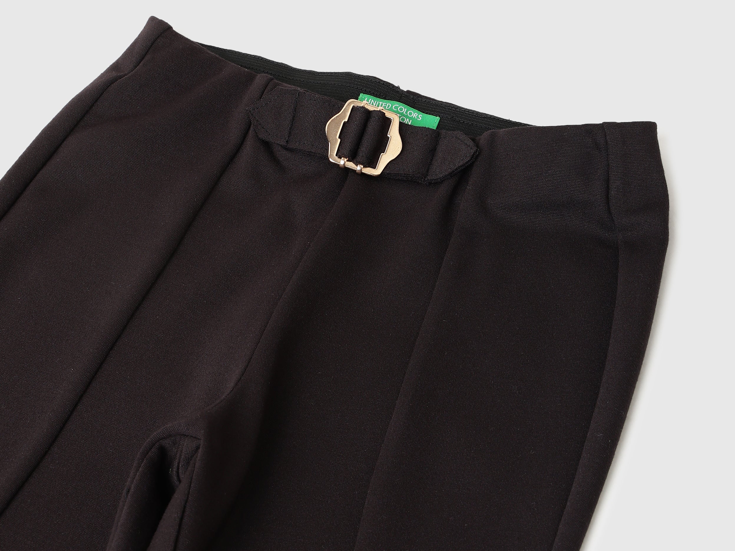 Girls Black Bootcut Leggings with Buckle Detail