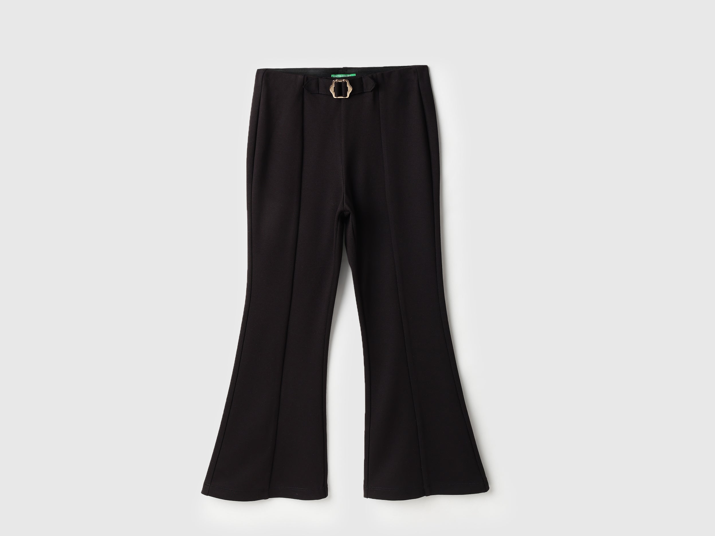 Girls Black Bootcut Leggings with Buckle Detail