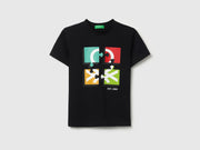 Boys Black Cotton Regular Fit Short Sleeve Branding T-Shirt