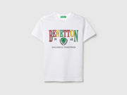 Boys White Cotton Branding T Shirt with Round Neck