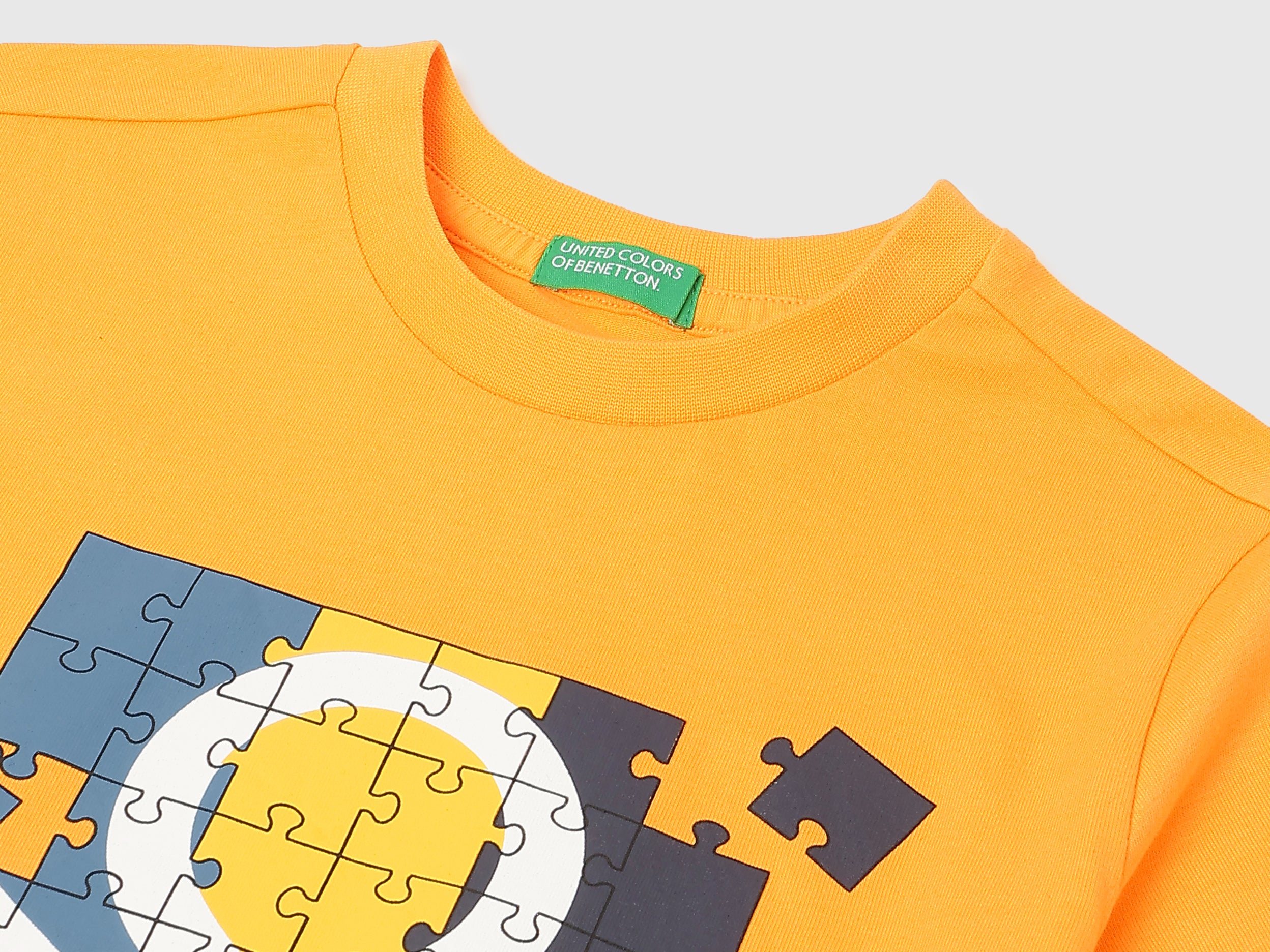 Boys Bright Orange Cotton Branding Regular Fit T-Shirt