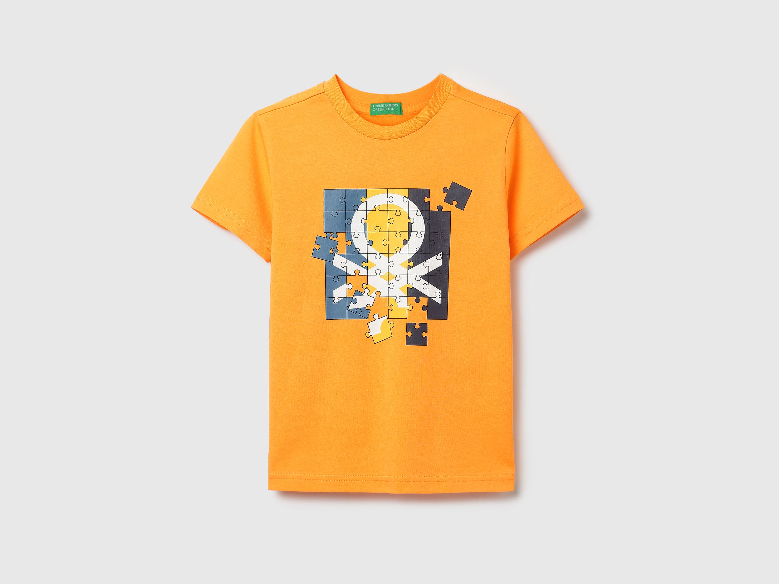 Boys Bright Orange Cotton Branding Regular Fit T-Shirt