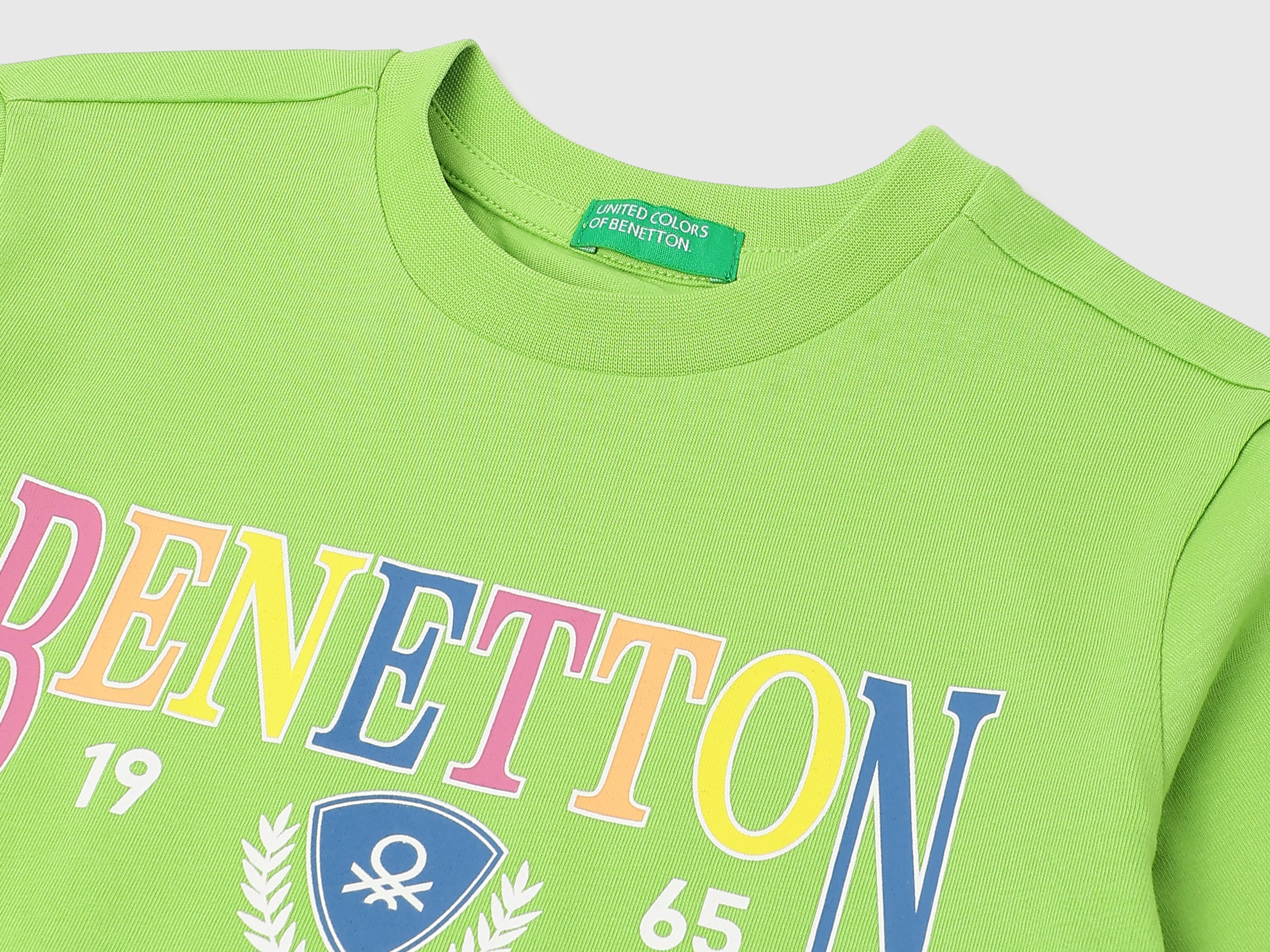 Boys Parrot Green Cotton Branding T Shirt