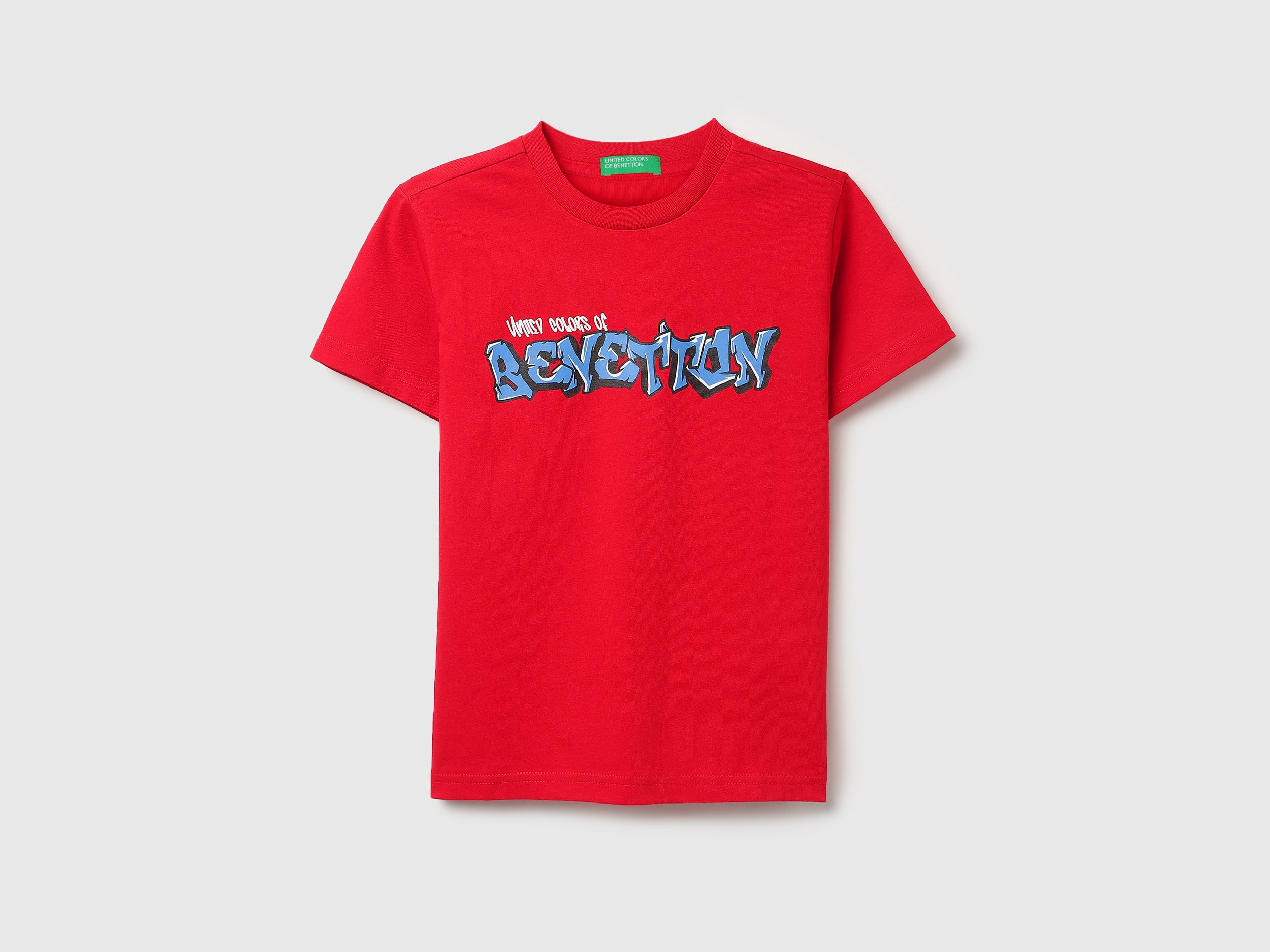 Boys Red Branding Print Cotton T-Shirt
