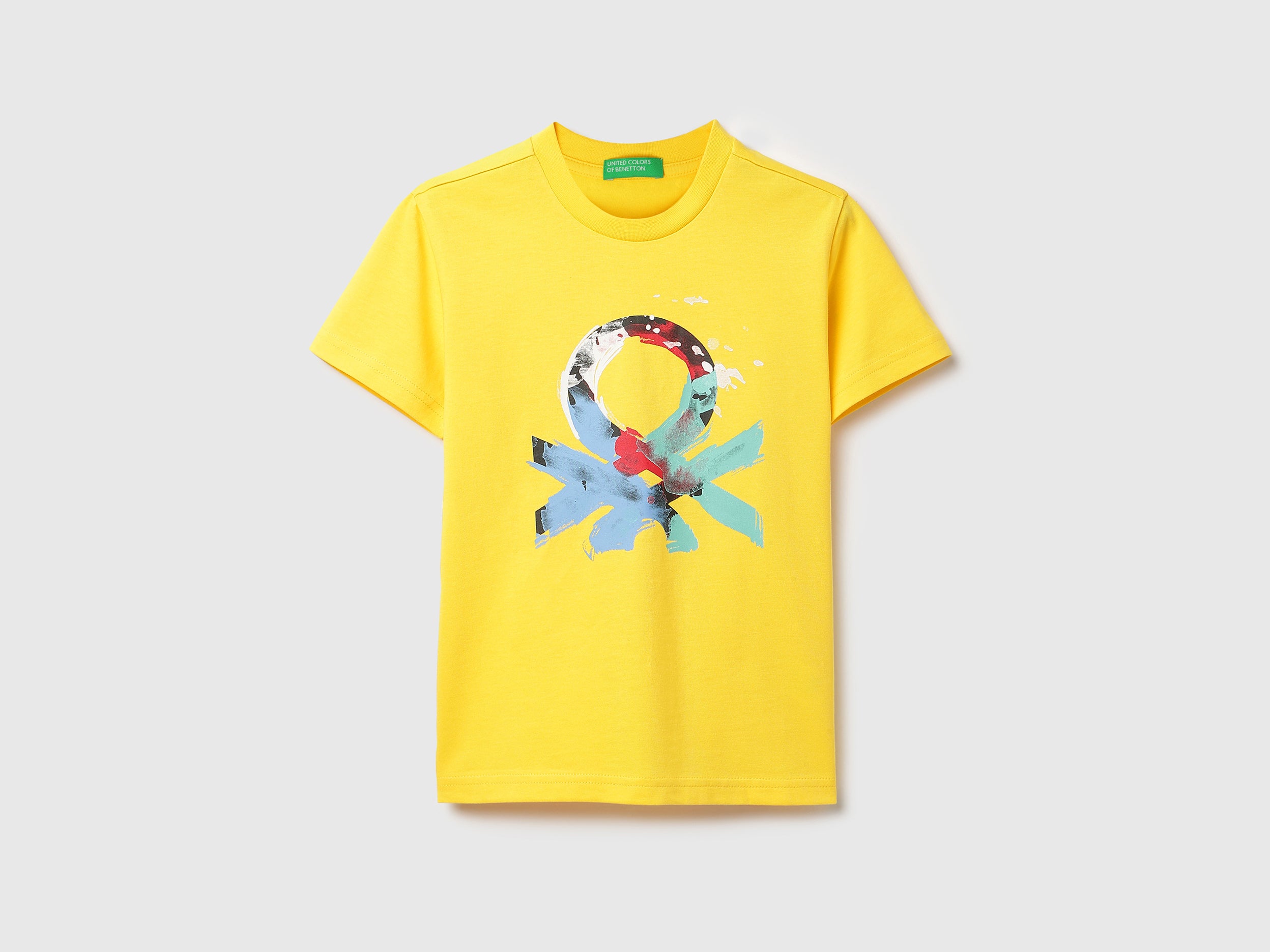 Boys Yellow Branding Print Cotton T-Shirt