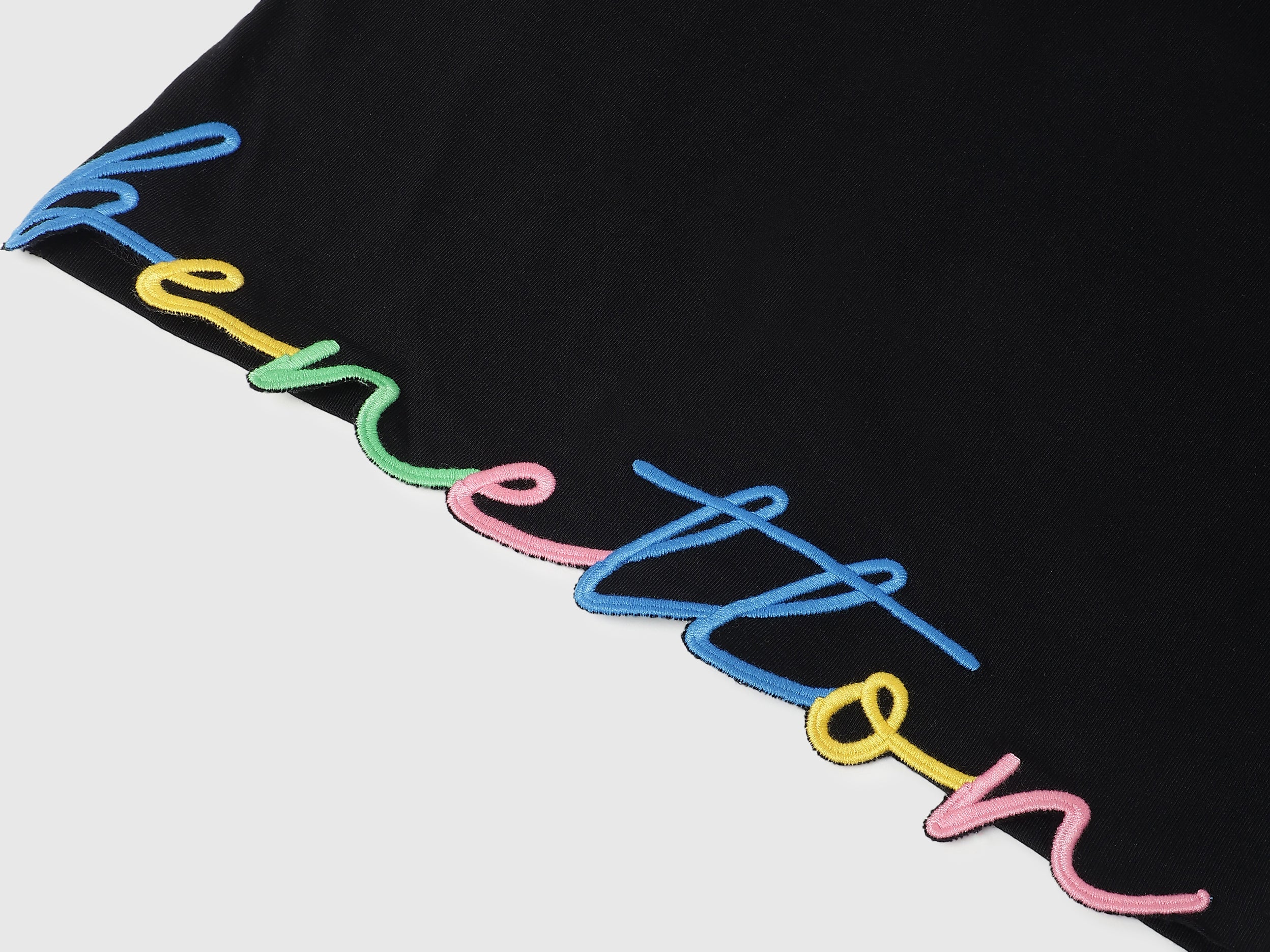 Girls Black Embroidered Cut Out Cotton Crop Tee
