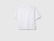 Girls White Embroidered Cut Out Cotton Crop Tee