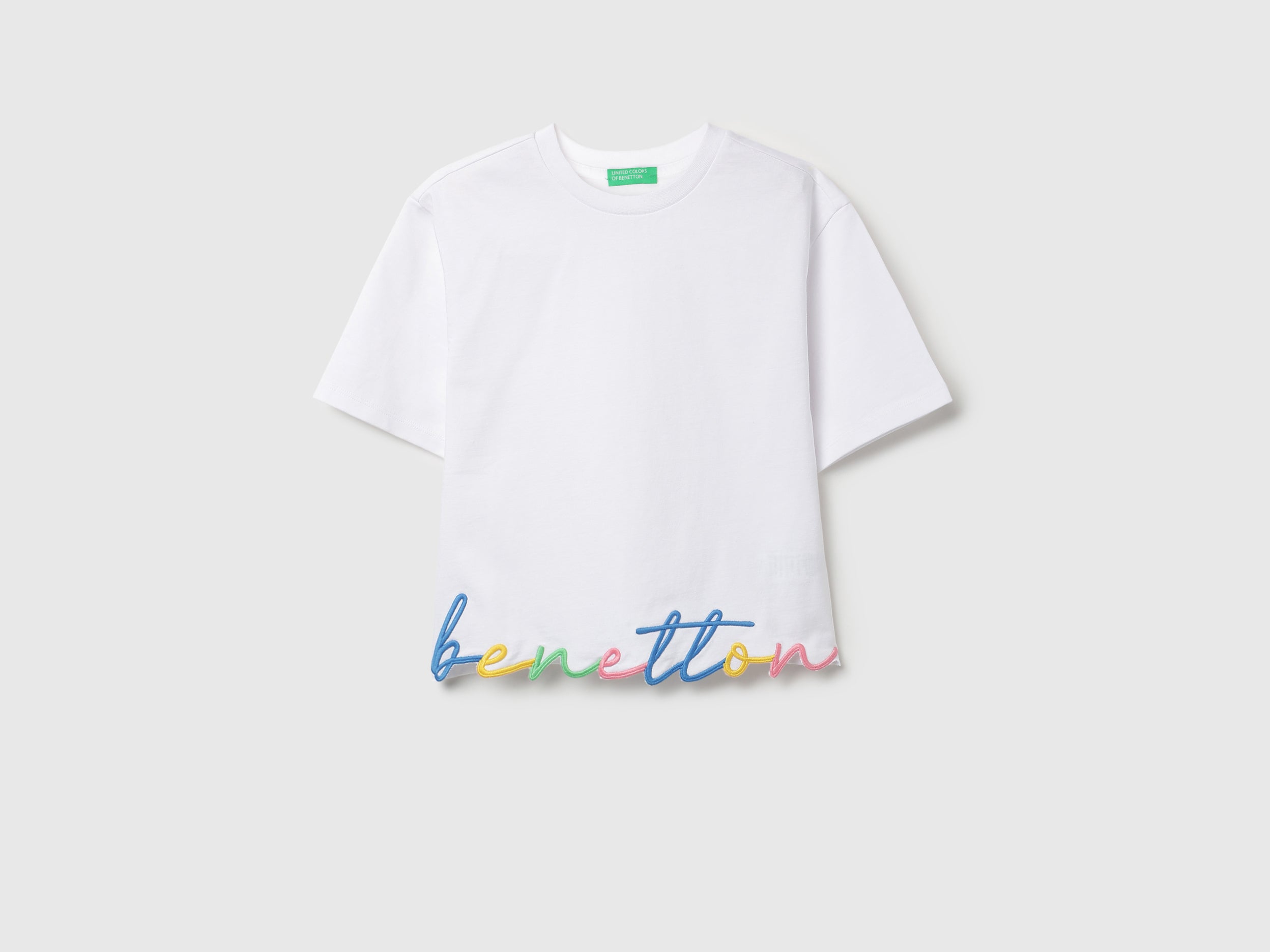 Girls White Embroidered Cut Out Cotton Crop Tee