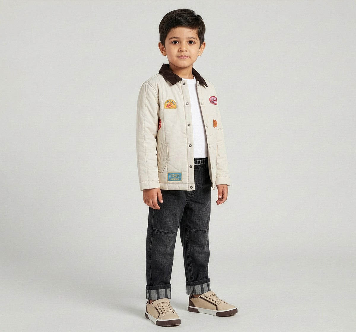 Woven Jacket with Badges Beige