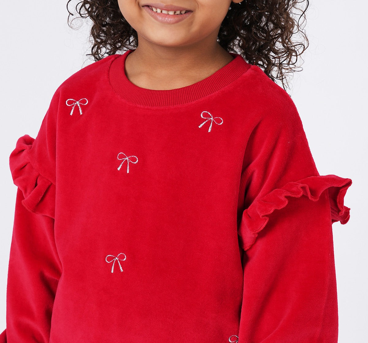 Emb Velour Sweatshirt with Bottom Set Red