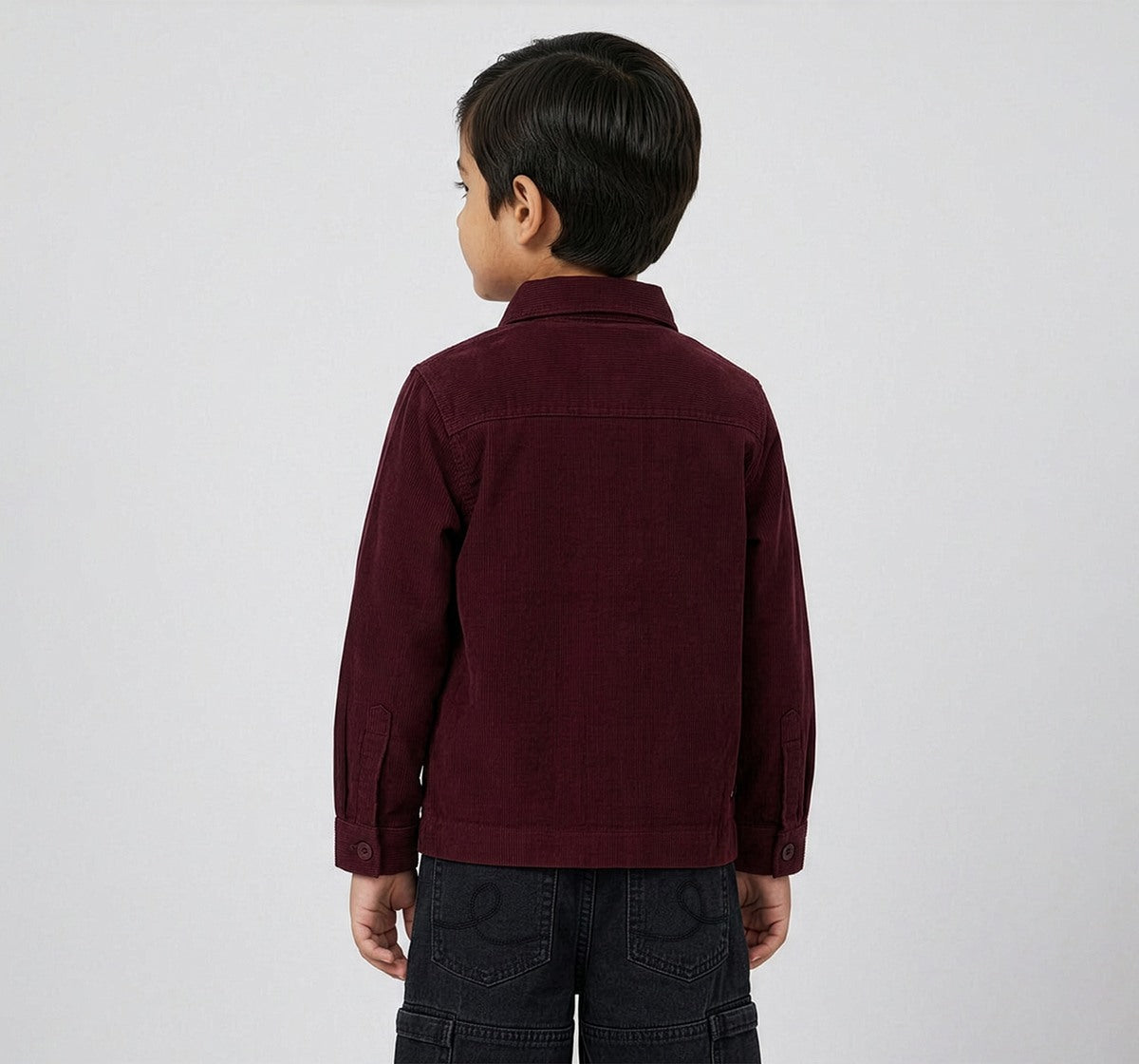 Boys Maroon Corduroy Full Sleeve Regular Fit Shirt