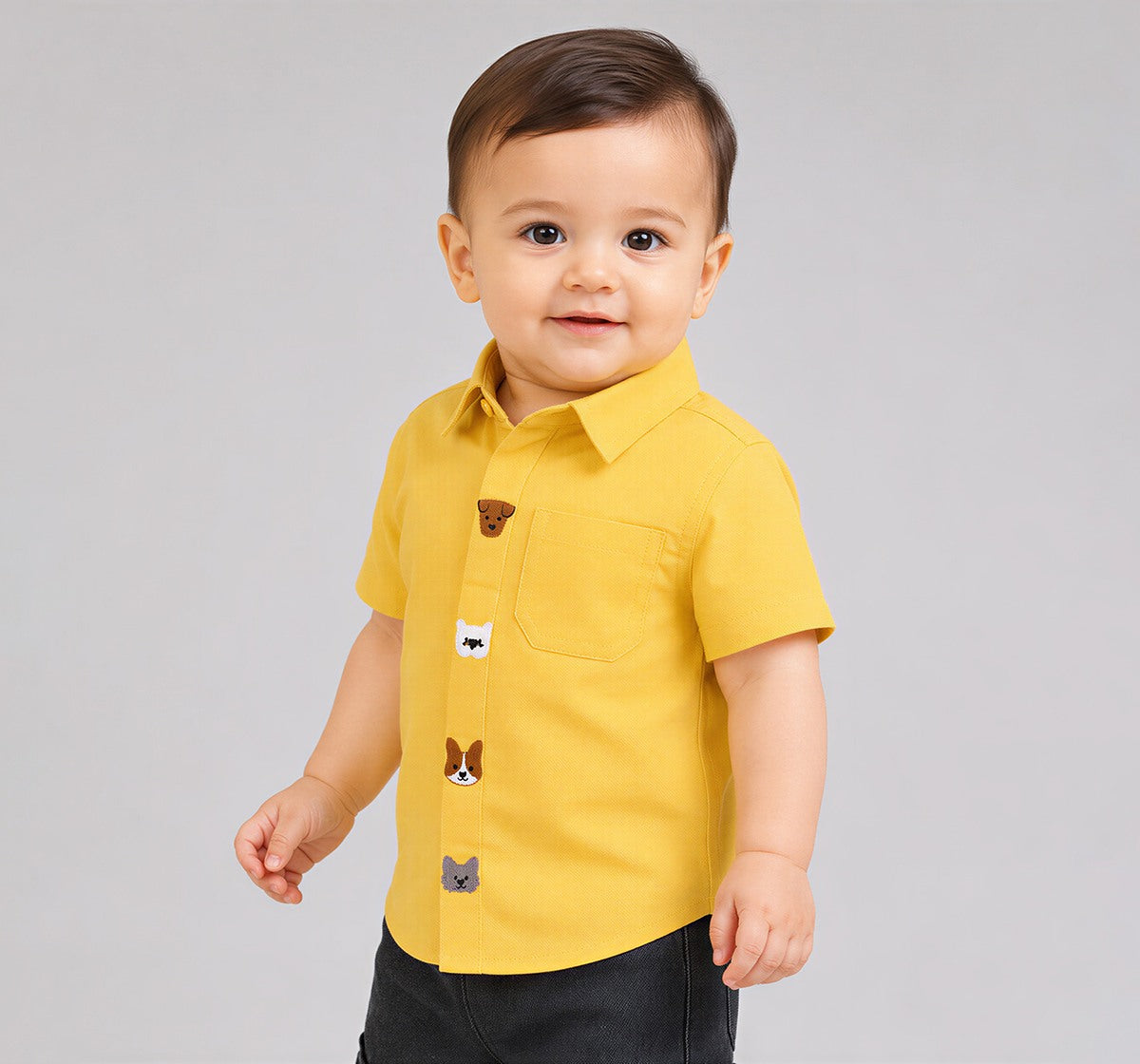 Half Sleeves Embroidered Placket Shirt Yellow