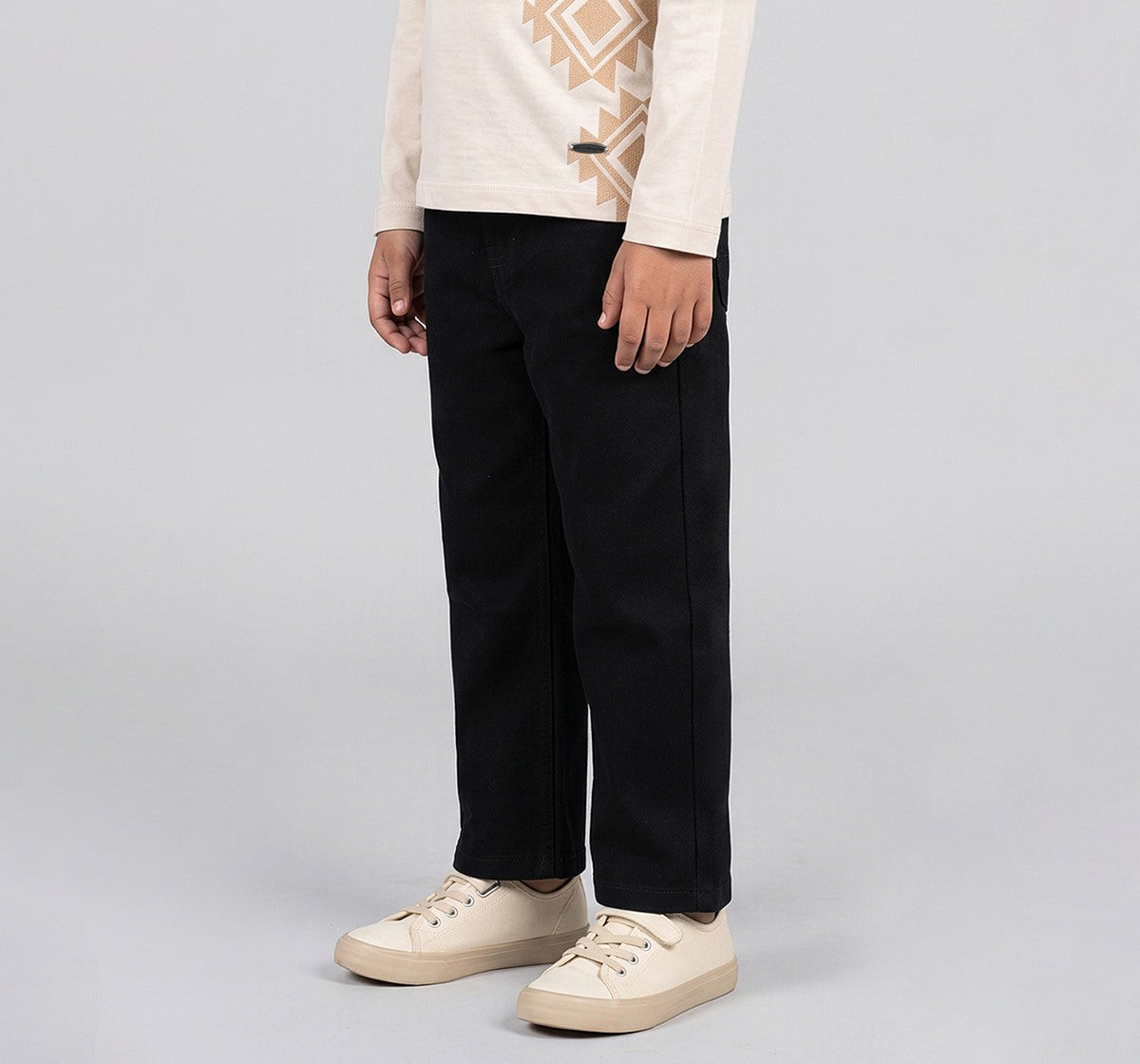 Boys Black Cotton Denim Regular Fit Jeans