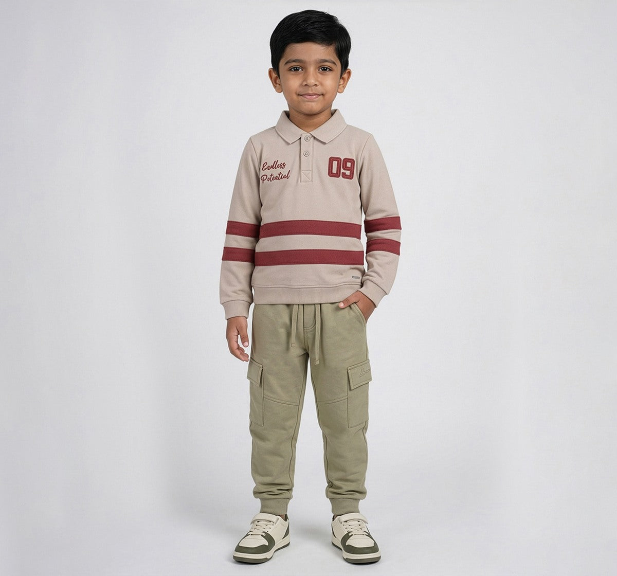 Polo Neck Sweatshirt Withapplique Details Beige