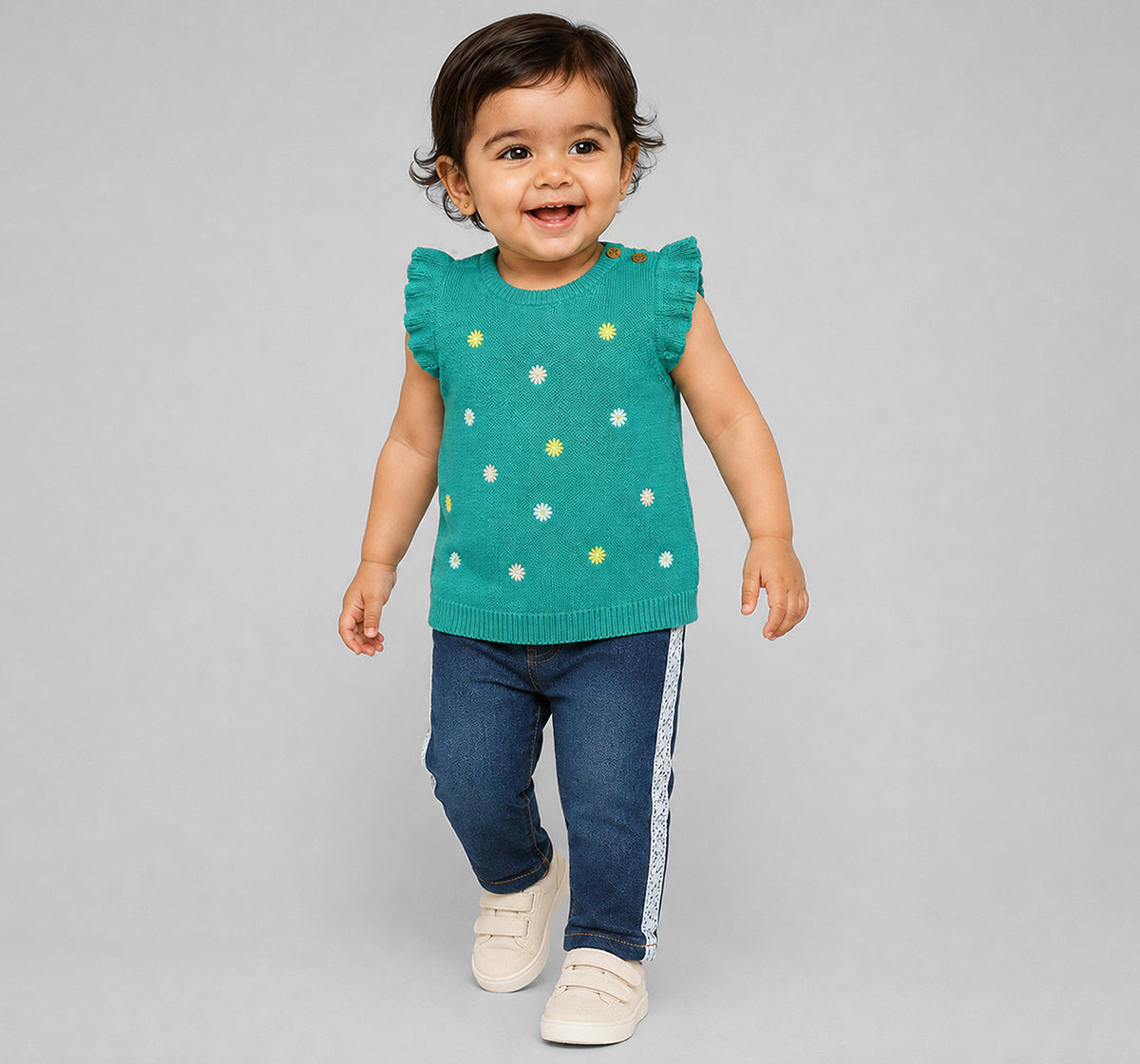 Embroidered Flatknit Vest & Rib Tee Green