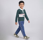 Polo Neck Sweatshirt Withcut & Sew Details Green