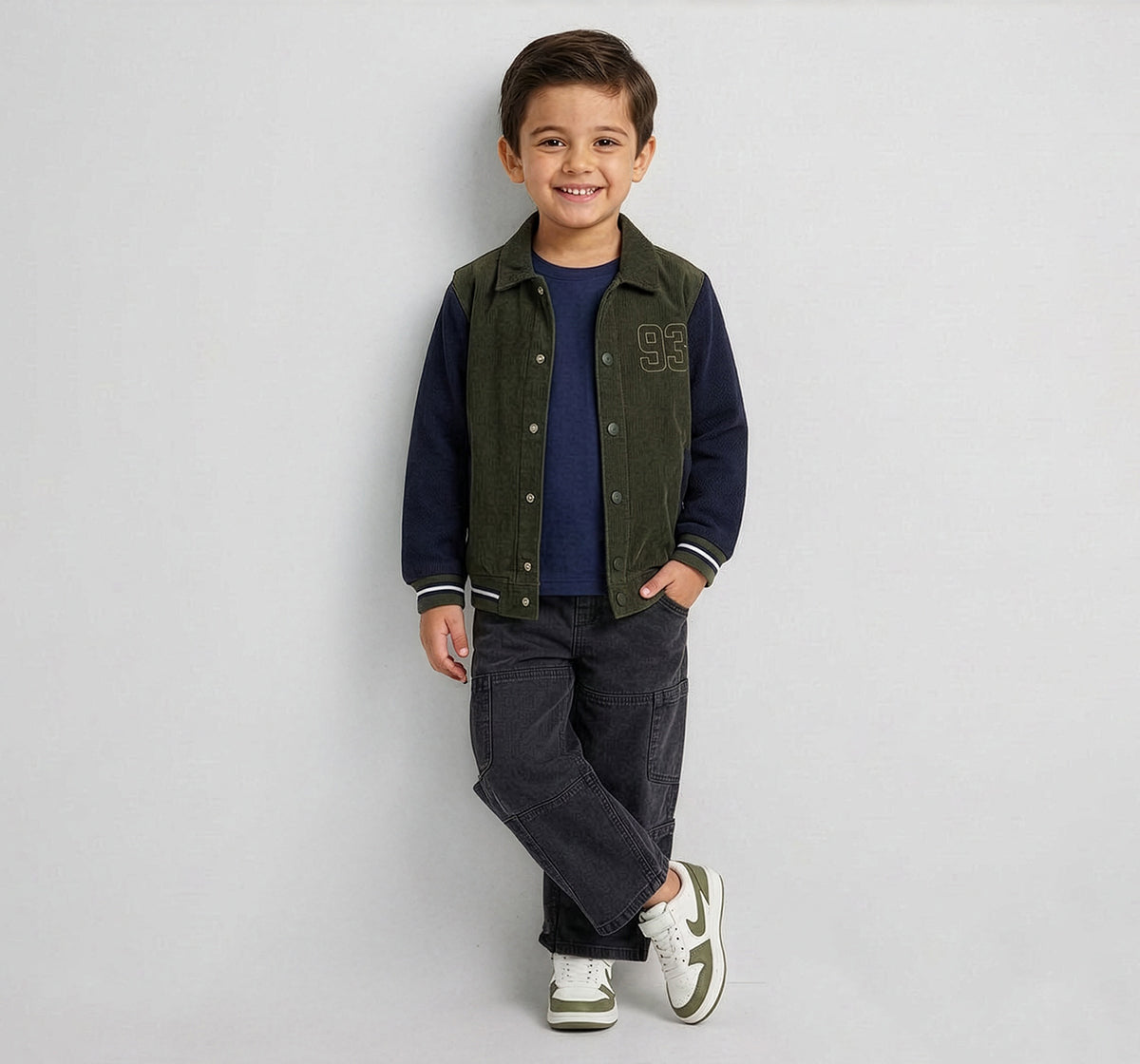 Colorblock Corduroy Jacket with Applique Olive