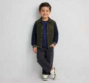 Colorblock Corduroy Jacket with Applique Olive