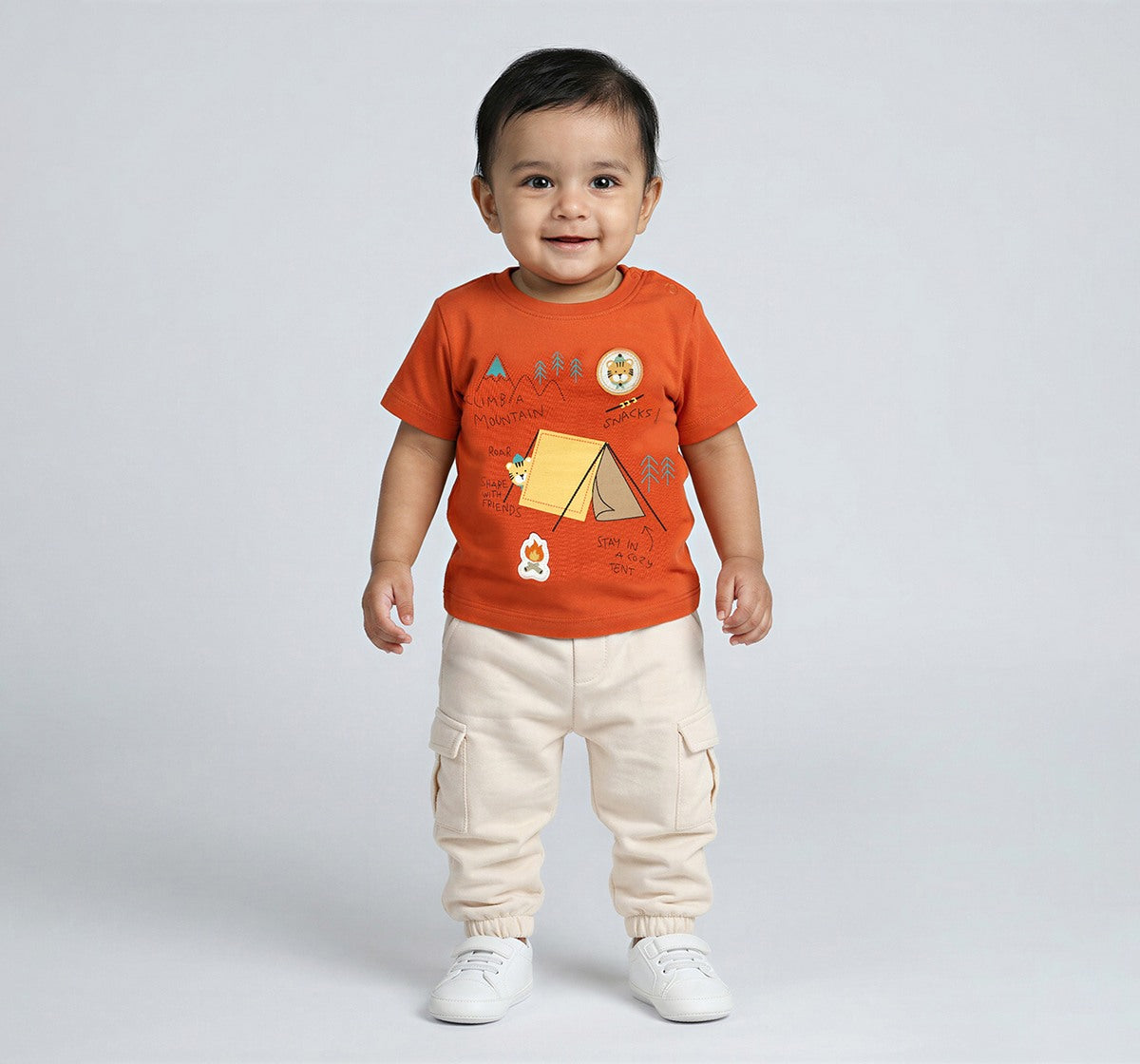 Regular Fit Tshirt with Chest Print Orange
