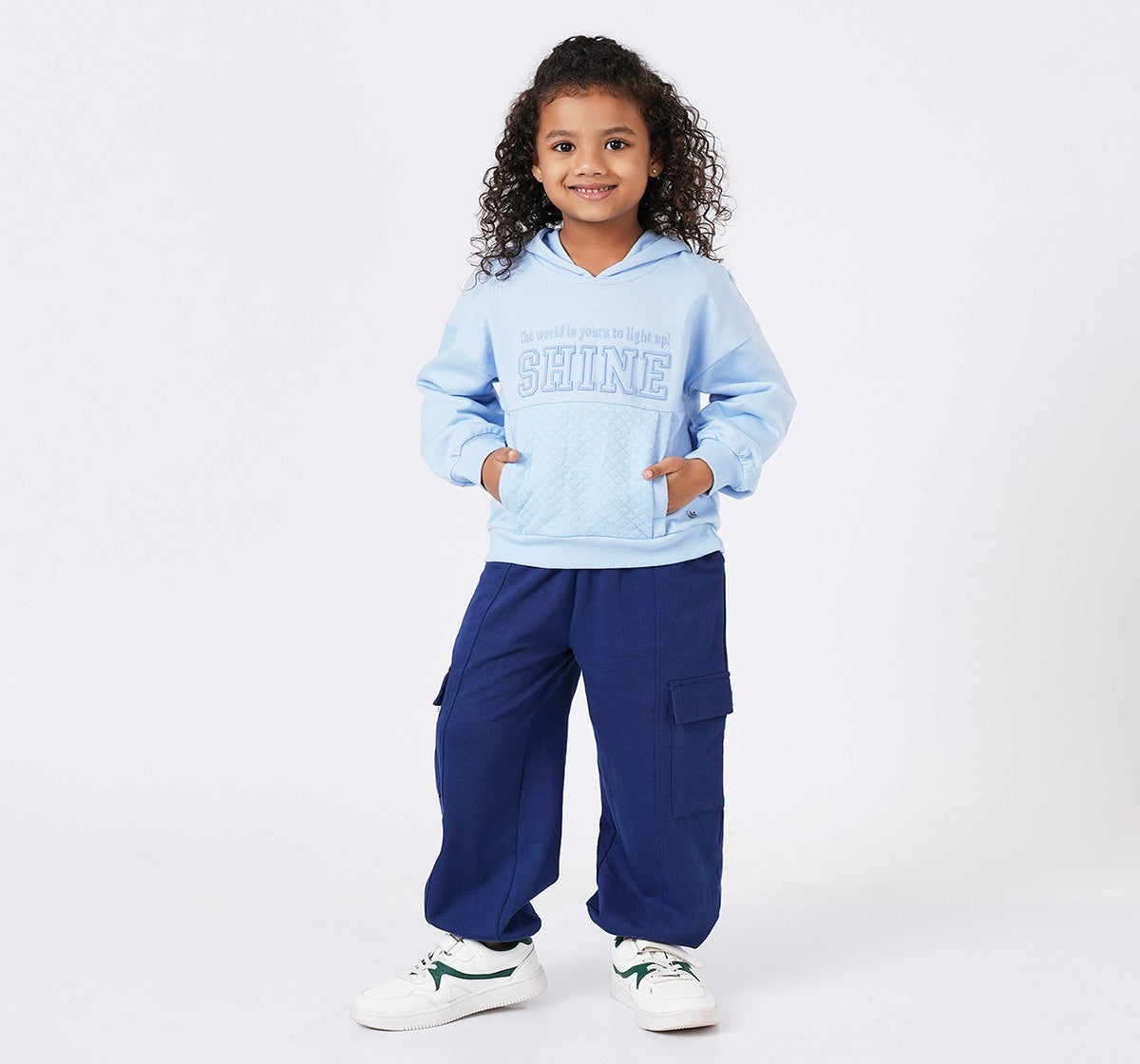 Girls Sky Blue Embroidered Hooded Sweatshirt
