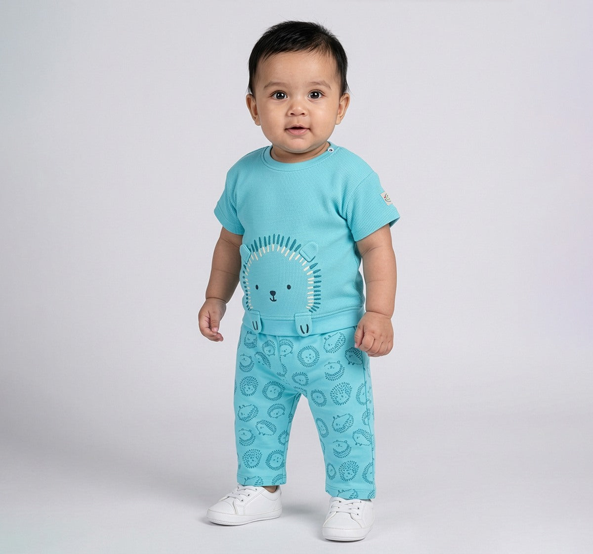 Waffle Tee & Aop Bottom Co-Ord Set Teal