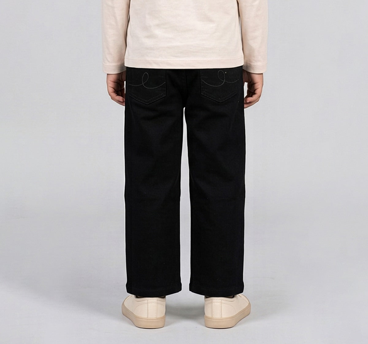 Boys Black Cotton Denim Regular Fit Jeans