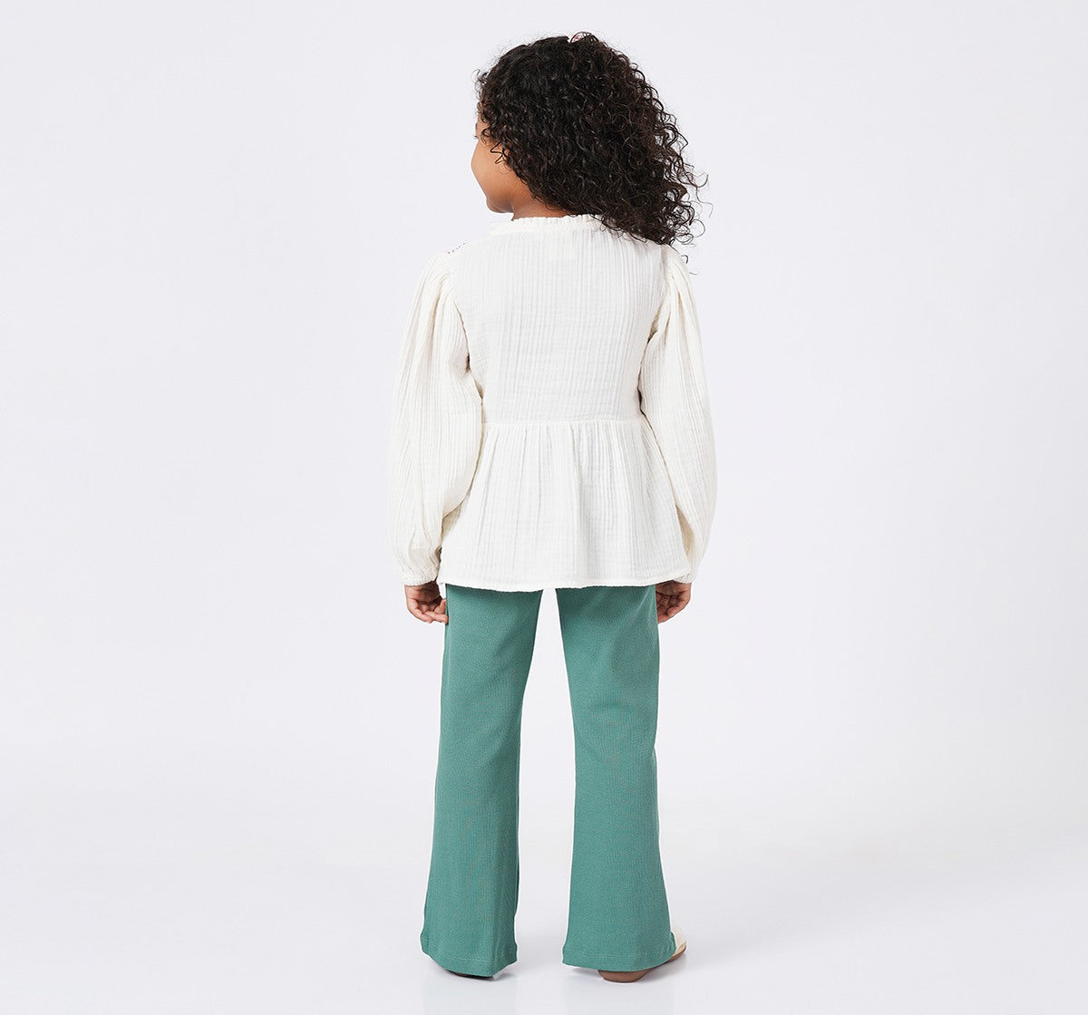 Woven Set with Smocking and Embroidery Green