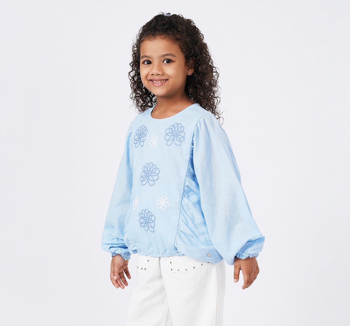 Slub Top with Embroidery Blue