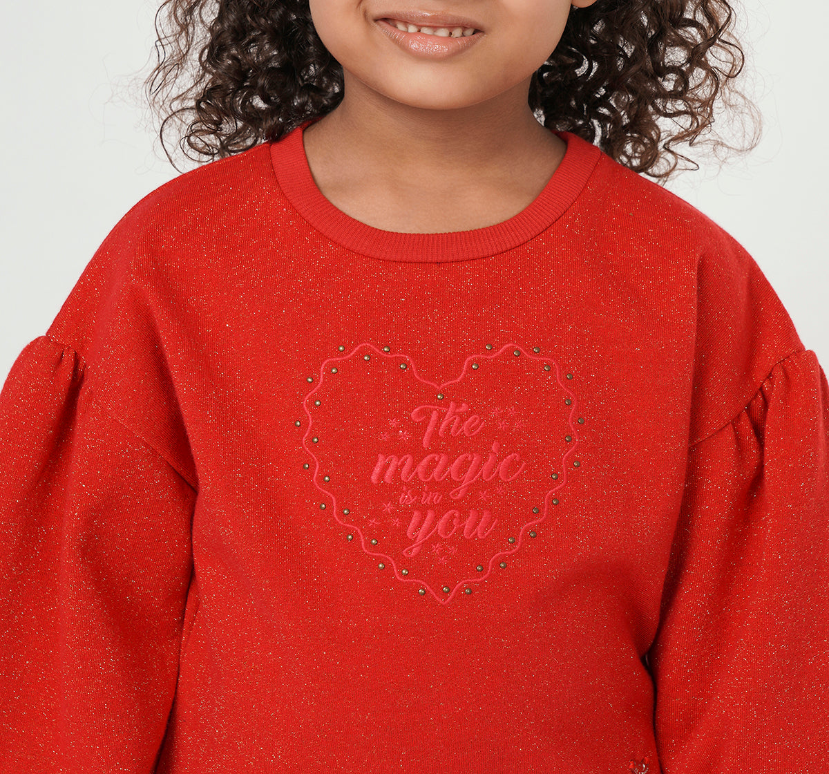 Lurex Looper Sweatshirt with Embroidery Red
