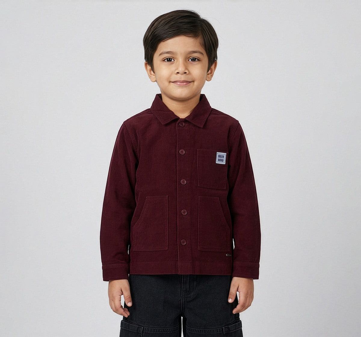 Boys Maroon Corduroy Full Sleeve Regular Fit Shirt