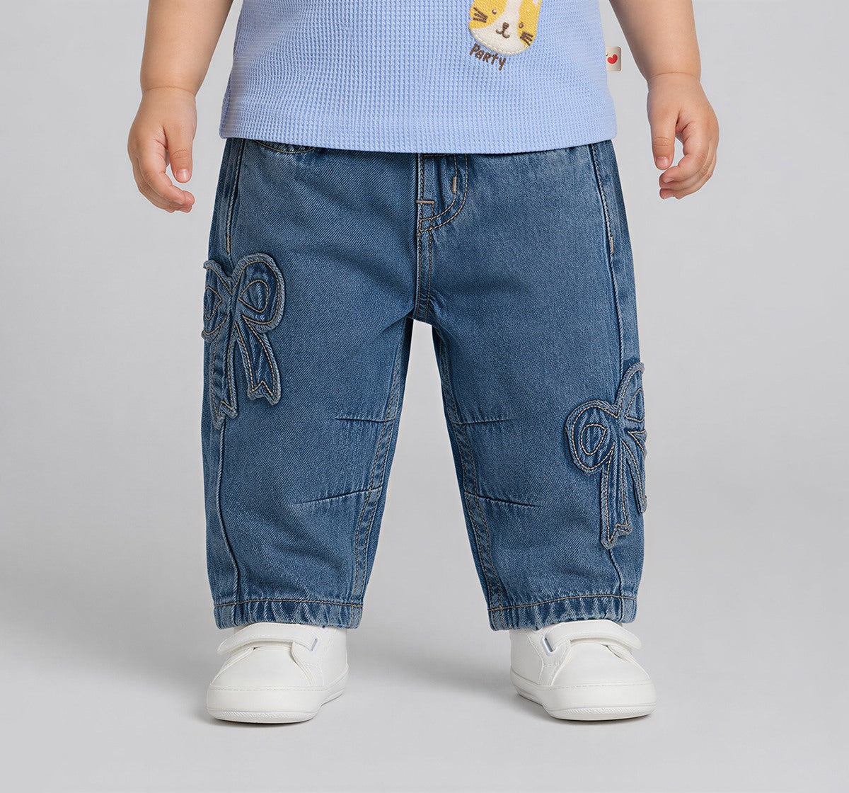 Barrel Fit Denim with Bow Applique Blue