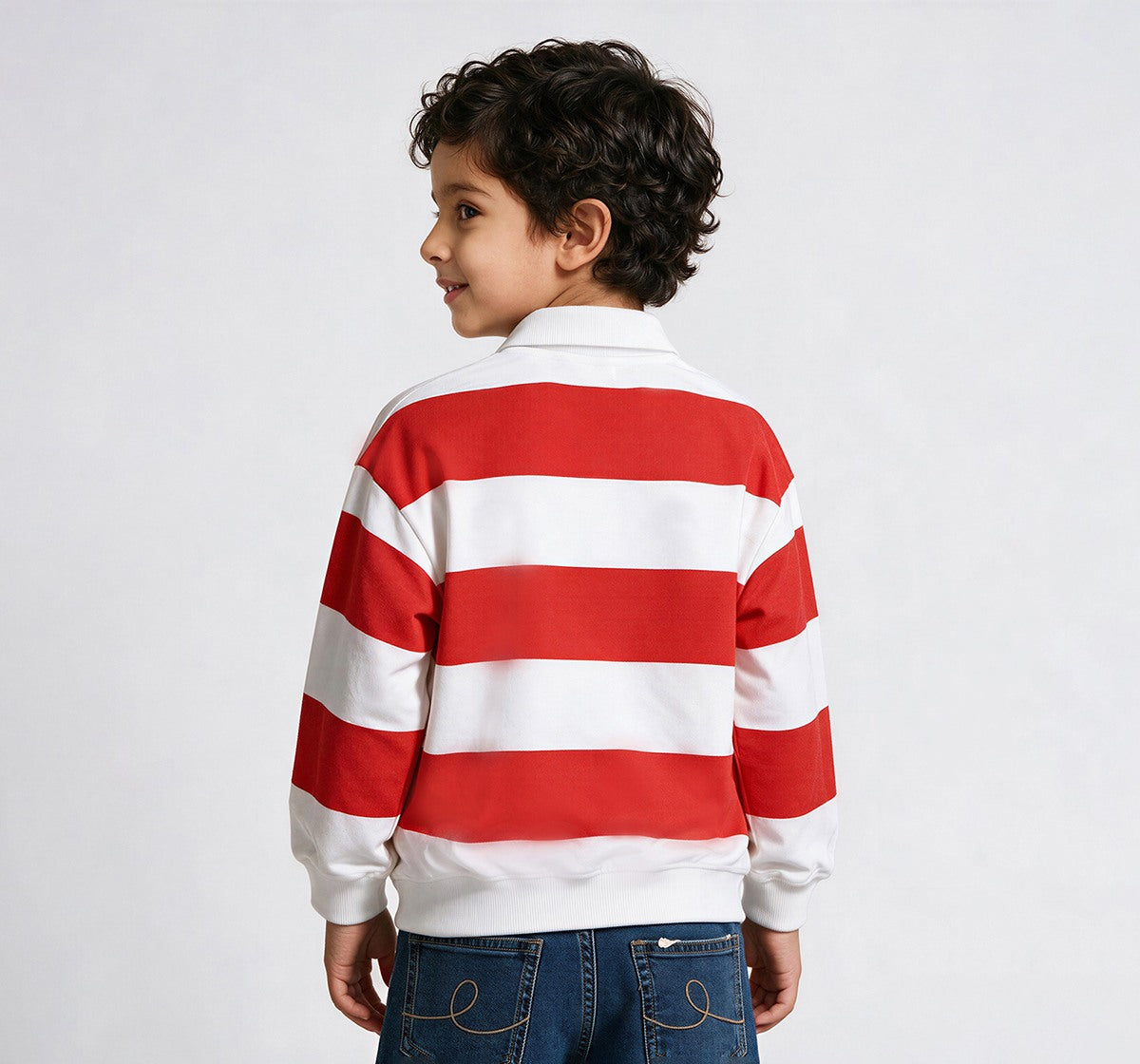 Striped Polo Neck Sweatshirt Red
